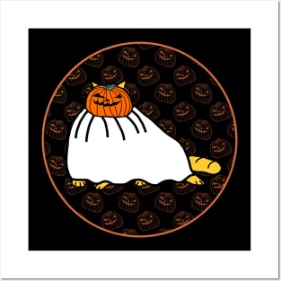 Halloween Horror Chonk Cat Dark Round Posters and Art